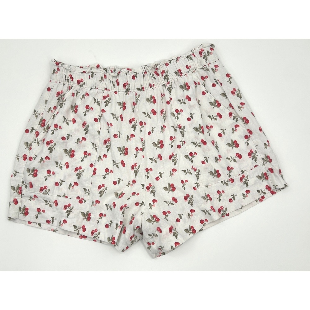 Abercrombie Cherry Print Linen Blend Lined Shorts Coquette Cottagecore M - Picture 2 of 9